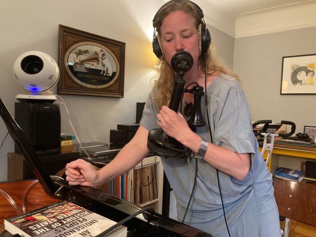 Vivienne recording with a telephone mic