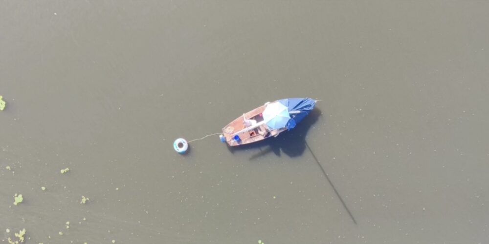 Aerial shot sailboat on the Kaag